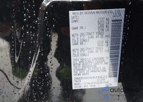 2025 Nissan Frontier Pro-4X 4X4 z USA, uszkodzony, nr VIN 1N6ED1EKXSN626622